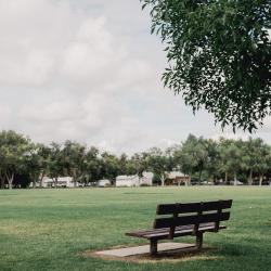 Park bench in Alamosa, Colorado.
