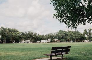 Park bench in Alamosa, Colorado.