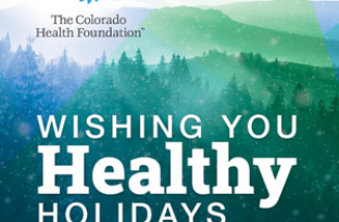 Wishing You Healthy Holidays text over blue mountains