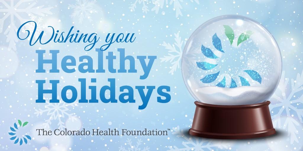 Wishing You Healthy Holidays text next to snowglobe
