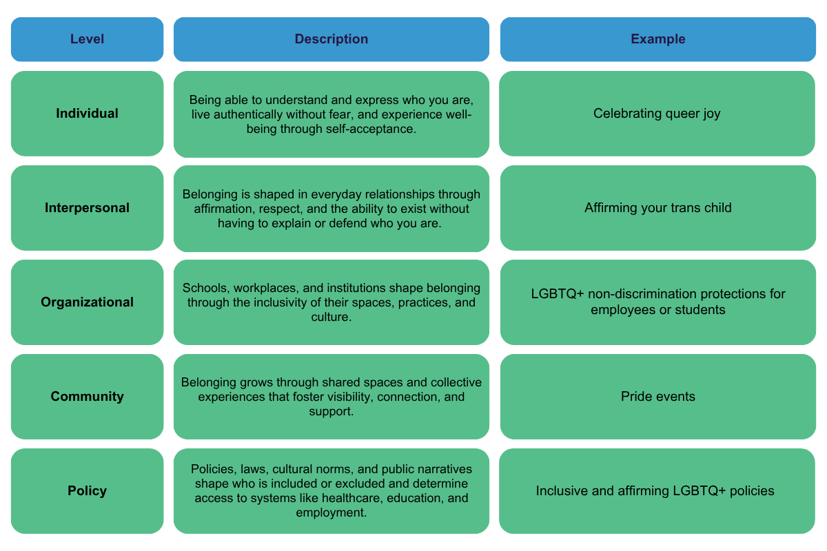 belonging at many levels table
