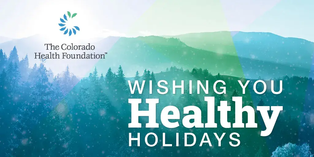 Wishing You Healthy Holidays text over blue mountain background